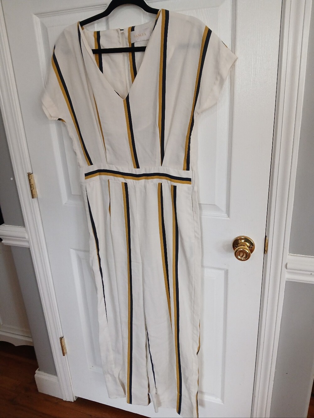 Sancia Striped Women’s Jumpsuit White with Black & Mustard Stripes Career Resort
